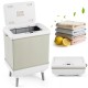 35L beige towel warmer with heating and drying modes, featuring a smart control panel and capacity for 3 large towels.