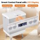 Smart control panel of the 35L gray towel warmer with LCD display, featuring heating and drying modes for bathroom use.
