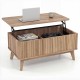 Lift-top wooden coffee table with fluted design, walnut finish, and hidden storage compartments for versatile use.