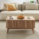 Rectangle wooden fluted lift-top coffee table in walnut with spacious storage and mid-century charm for versatile use.