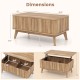 Rectangle wooden fluted lift-top coffee table in walnut, featuring hidden compartments and solid rubber wood legs.
