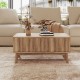 Rectangle wooden fluted lift-top coffee table in walnut with spacious storage, perfect for living room use.
