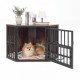 35.5 inches Wooden Dog Kennel End Table with 3-Position Dog Bowl Rack - Gallery View 1 of 11