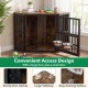 35.5 inches Wooden Dog Kennel End Table with 3-Position Dog Bowl Rack - Gallery View 10 of 11