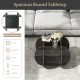 Spacious 35" round coffee table with tempered glass top, solid rubber wood base, and hidden compartment for storage.