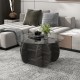 Unique round coffee table with a stylish tic-tac-toe patterned frame and tempered glass top, perfect for modern living.
