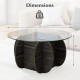 Unique 35" round coffee table with a stylish solid wood base and tempered glass top, showcasing strong cross-shaped.