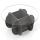 Unique circle coffee table with a spacious round tempered glass top and solid rubber wood base, featuring hidden.