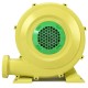 Yellow 735 W air blower pump fan with green mesh vent, designed for inflatable bounce houses and easy transport.