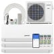 36000 BTU 3 zone mini split air conditioner with heat pump, WiFi enabled, featuring multiple modes and energy.