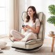 Beige 360° swivel floor gaming chair with adjustable backrest, ideal for gaming, reading, and relaxing.