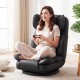 Black 360° swivel floor gaming chair with adjustable backrest, featuring sponge filling for comfort during long.