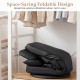 Folded 360° swivel gaming chair in black with 15" height for space-saving storage and easy cleaning.
