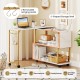 360° rotating sofa side table with faux marble top, S-shaped storage shelf, and removable hooks for living room.