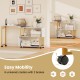 360° rotating sofa side table with storage shelves, hooks, and 6 casters for easy mobility in a living room setting.
