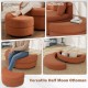 Versatile half moon ottoman in light brown, serving as a footrest, side table, and storage box for added convenience.