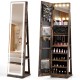 360° swivel freestanding jewelry cabinet in rustic brown with LED lighted full-length mirror and ample storage for.