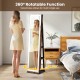 Freestanding 360° swivel jewelry cabinet with LED lighted full-length mirror in rustic brown for easy access and.