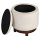 Beige 360° swivel velvet footrest with hidden storage and acacia wood base, perfect for living room use.
