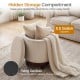 Beige 360° swivel velvet footrest with hidden storage compartment and 5.5-gallon capacity for living room organization.