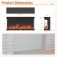 Product dimensions of the 36-inch 3-sided electric fireplace insert with remote control for modern wall installation.