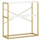 36" console table with white wooden shelves and gold metal frame, perfect for entryways or narrow spaces.