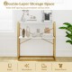 36" console table with white wooden shelves and gold metal frame, ideal for books and decorations in entryways.