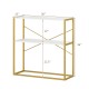 36" console table with white wooden shelves and gold metal frame, featuring two tiers for storage in narrow spaces.