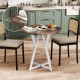 Round dining table with a 31.5" antique wood-grain surface and sturdy X-shaped metal base for versatile settings.