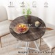 Round dining table with a 31.5" diameter, antique color panel, and sturdy metal pedestal base for versatile settings.