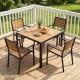 36-inch square outdoor dining table featuring a natural wood grain slatted top, ideal for backyard gatherings and.