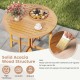 36-inch outdoor folding round dining table made of acacia wood, featuring a slatted tabletop for backyard gatherings.