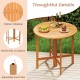 36-inch outdoor folding round dining table with slatted tabletop, made of acacia wood, ideal for backyard gatherings.