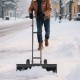 36-inch wheeled snow shovel with adjustable angle and ergonomic handle, ideal for efficient snow removal on smooth.