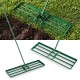 Lawn leveling rake with a 36 x 10 inch plate and ergonomic handle, perfect for achieving a smooth lawn surface.