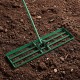 Lawn leveling rake with a 36 x 10 inch plate and ergonomic handle, ideal for leveling surfaces in gardens and backyards.