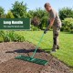 Lawn leveling rake with a long ergonomic handle for easy use, featuring a large plate for even lawn surface leveling.