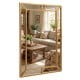 Gold wall mirror with beaded frame, 36 x 24 inches, perfect for living room elegance and versatile hanging options.