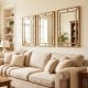 Gold wall mirror with beaded frame, 36 x 24 inches, adding elegance to living room decor, suitable for vertical or.