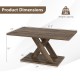 Rectangular coffee table with rubber wood connection, brown finish, showcasing dimensions for living room use.
