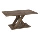 Rectangular coffee table with a brown rubber wood design, featuring a geometric structure for modern living room.