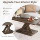 Rectangular 37.5-inch coffee table in brown with a geometric structure, rubber wood connection, perfect for living room.