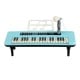 Kids piano keyboard in blue with 37 keys, microphone, and music stand, designed for tabletop or floor use.