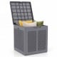 Gray 39-gallon deck box with a lockable lid, ideal for storing patio furniture cushions and versatile for outdoor use.