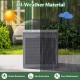39-gallon gray deck box features a lockable lid and weatherproof material, ideal for patio storage and package delivery.