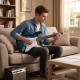 39-inch electric guitar in blue, featuring 22 frets and classic pickups, perfect for beginners with included amplifier.