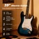 39-inch electric guitar in blue with SSS pickups, 5-way switch, and 3-ply pickguard, ideal for beginners.