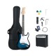 39-inch electric guitar kit in blue with amplifier, gig bag, and accessories for beginner musicians.