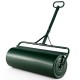 39-inch green lawn roller featuring a removable drain plug and sturdy construction for easy filling with water or sand.