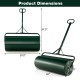 Product dimensions of the 39-inch wide green push/tow lawn roller, showcasing its 30-gallon capacity and sturdy design.